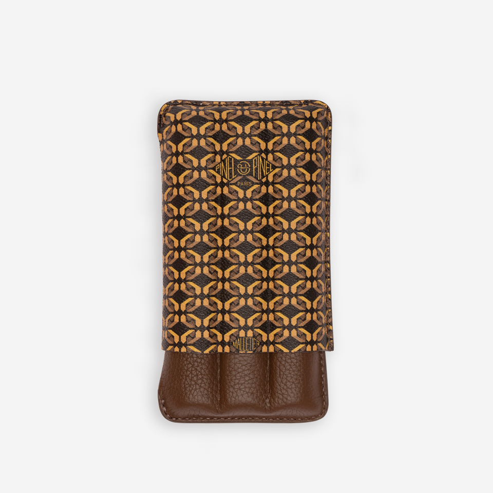 Cigar Case - Pinel Et Pinel Triple D24 Coated Canvas Mocaccino - 3 Cigars