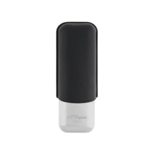 [20860] Cigar Case - S.T. Dupont Black Leather/Chrome - 2 Cigars